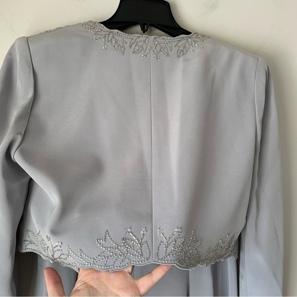 RIMINI Vintage Silver Evening Long Dress Beading embellished Matching Jacket 12 - Picture 6 of 16